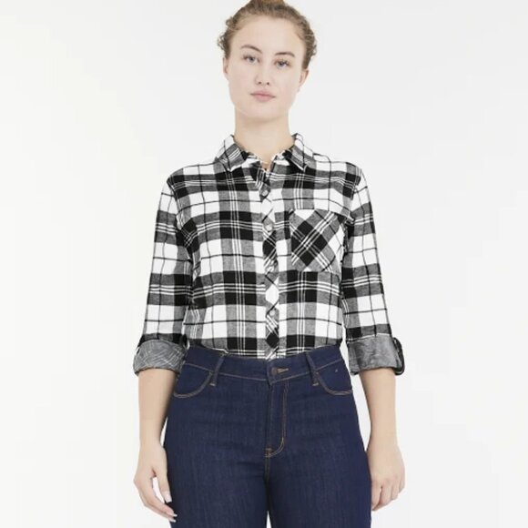 Gap Ladies Relaxed Fit Boyfriend Flannel Sz Small Black/Billie Plaid NWT - Picture 4 of 10